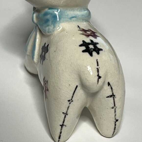 VTG Cute Stuffed Bear Figurine on 4 Legs Ceramic Blue Ribbon Bow Japan 3"x1" - Picture 8 of 13